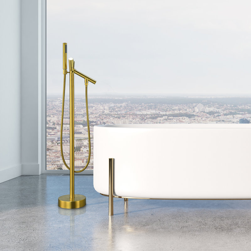 Brushed Gold Stainless Steel Freestanding Tub Filler with Handshower