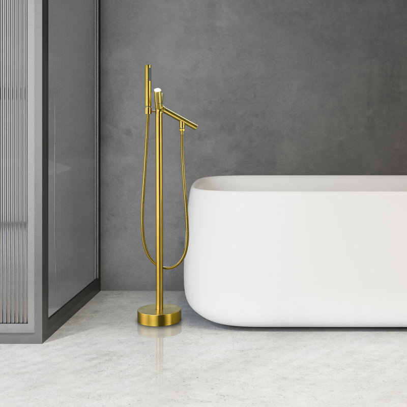 Brushed Gold Stainless Steel Freestanding Tub Filler with Handshower