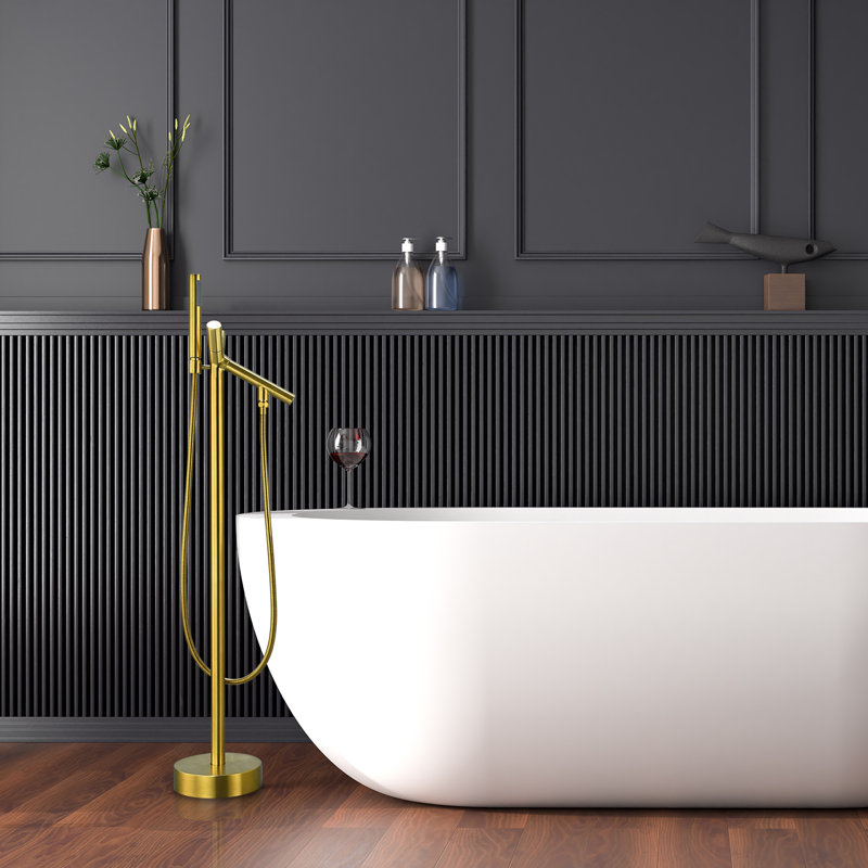 Brushed Gold Stainless Steel Freestanding Tub Filler with Handshower