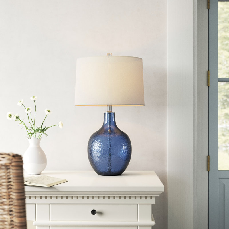 Nadine Modern Blue Glass Urn Table Lamp - 17"