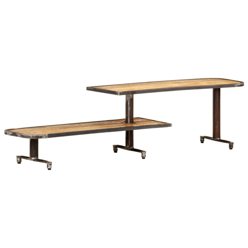 Rustic Industrial 63'' Solid Mango Wood TV Stand with Shelves