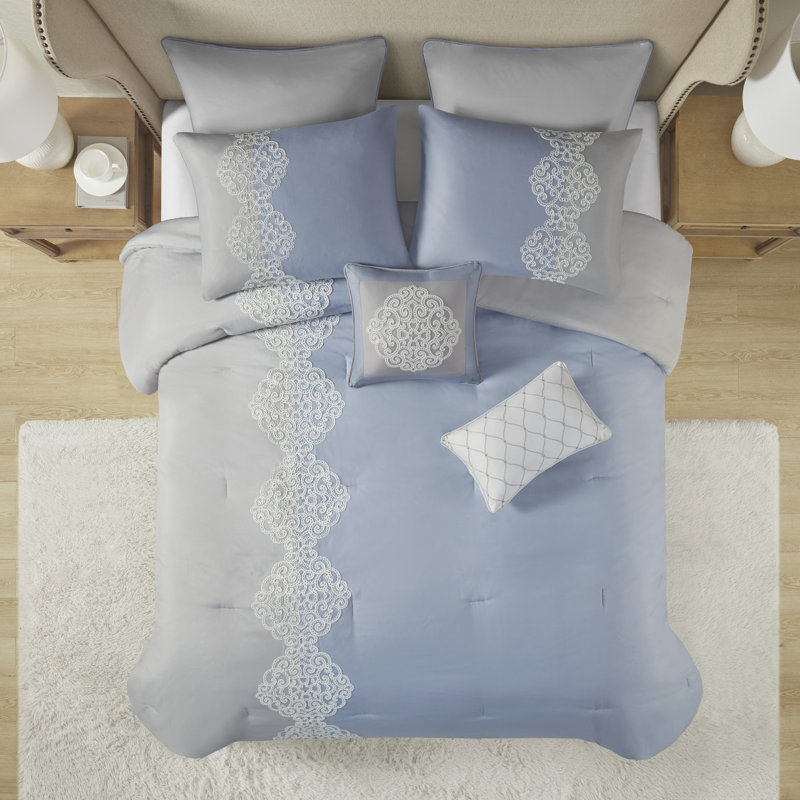 King Gray and Blue Reversible Microfiber Comforter Set