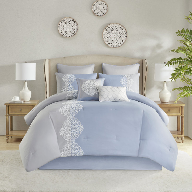 King Gray and Blue Reversible Microfiber Comforter Set