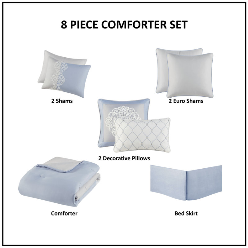 California King Blue and Gray Embroidered Microfiber Comforter Set