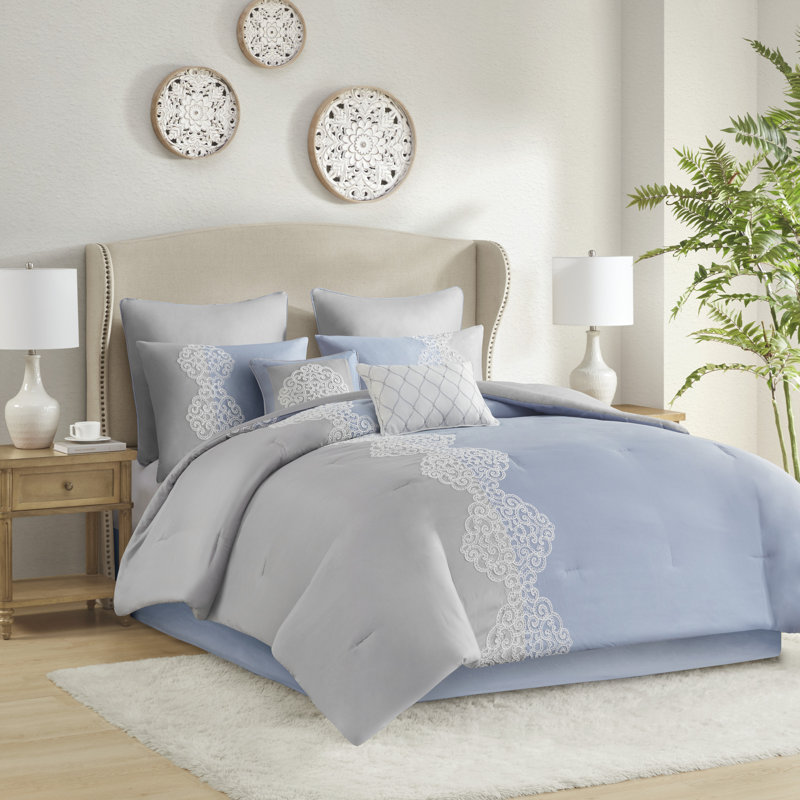 King Gray and Blue Reversible Microfiber Comforter Set