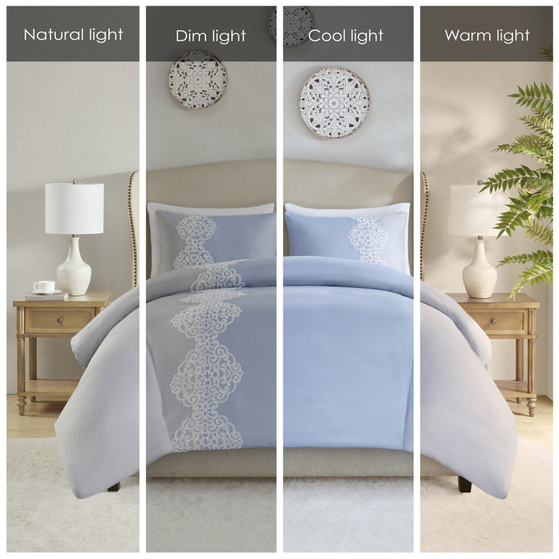 California King Blue and Gray Embroidered Microfiber Comforter Set