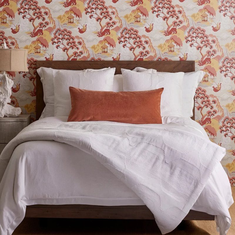 White Cotton Blend Euro Sham with Geometric Pattern