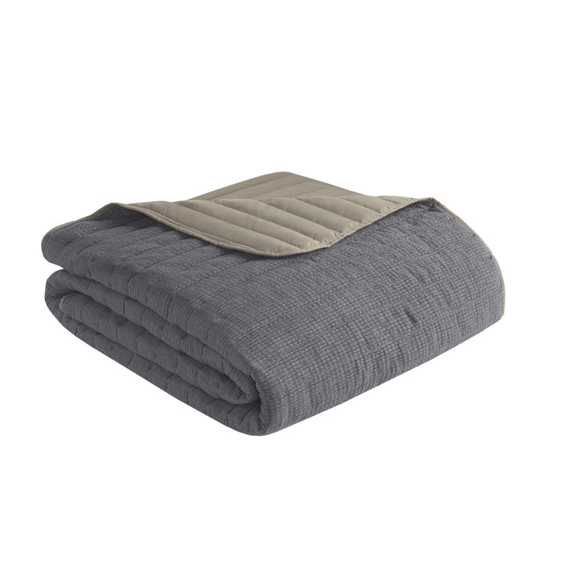 Charcoal King Reversible Microfiber 3-Piece Quilt Set