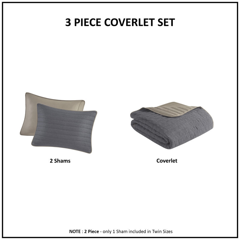 Charcoal King Reversible Microfiber 3-Piece Quilt Set