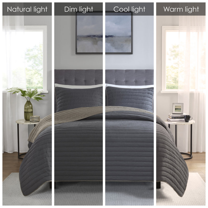 Charcoal King Reversible Microfiber 3-Piece Quilt Set