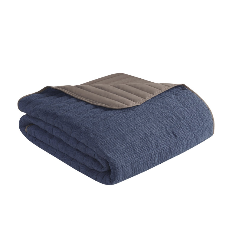 Navy and Brown Reversible Microfiber Full Quilt Set