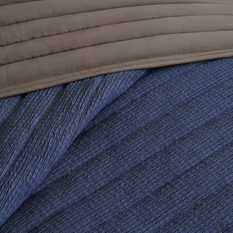 Navy and Brown Reversible Microfiber Full Quilt Set