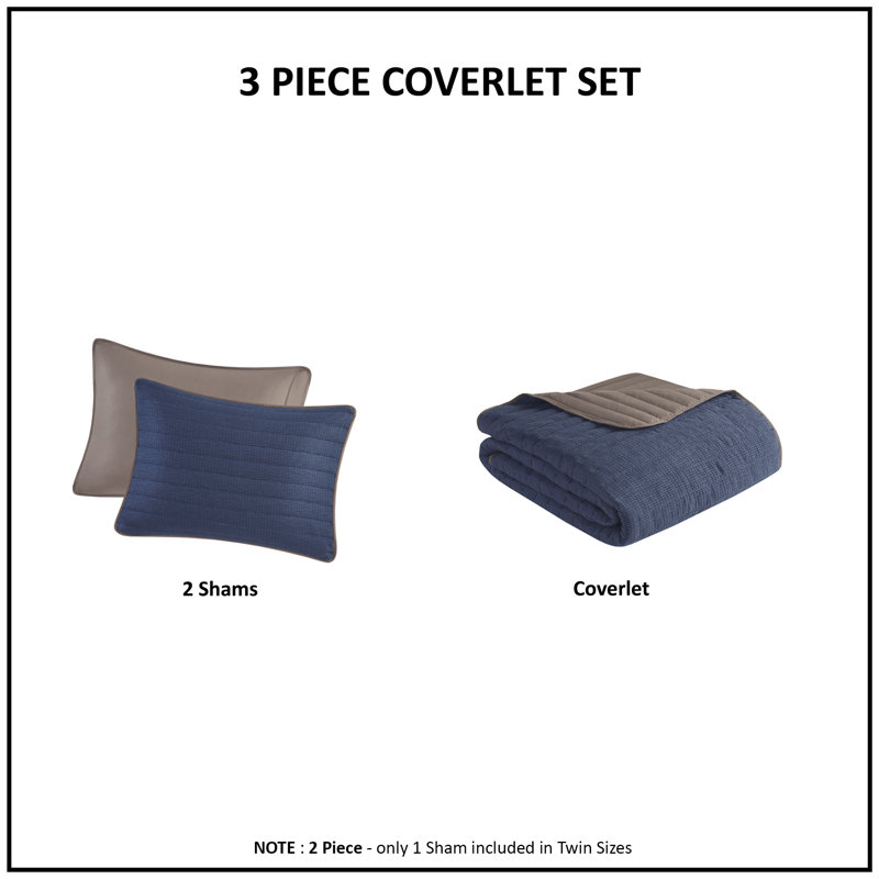 Navy and Brown Reversible Microfiber Full Quilt Set