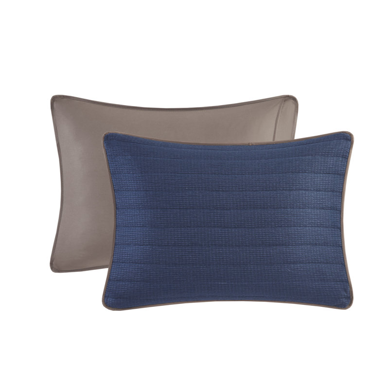 Navy and Brown Reversible Microfiber Full Quilt Set