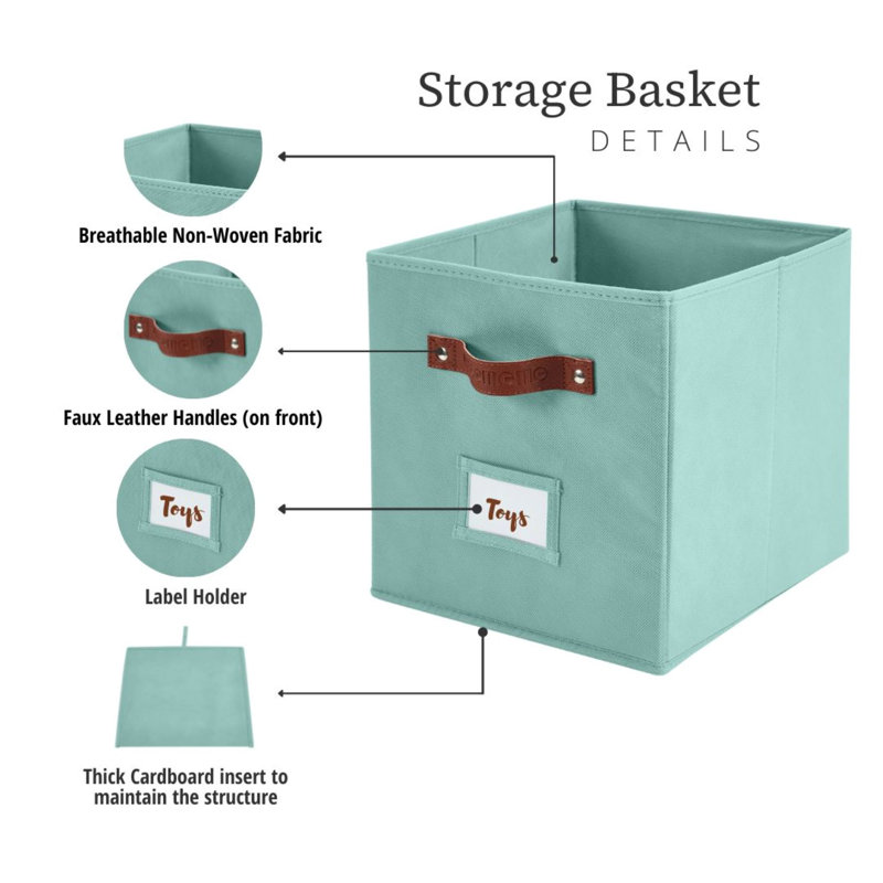 Green Fabric Stackable Cube Storage Bins with Handles, Set of 6