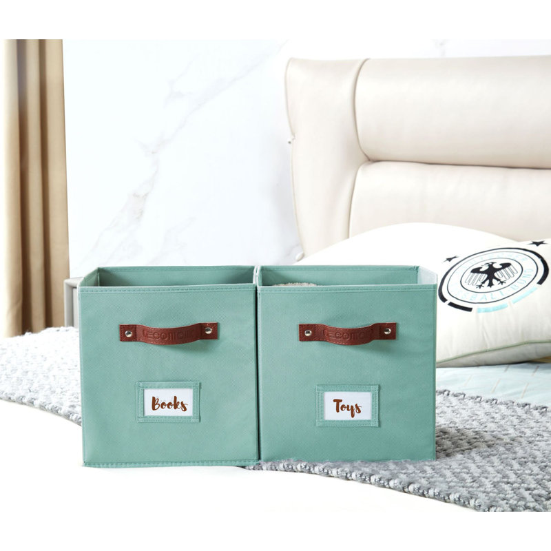 Green Fabric Stackable Cube Storage Bins with Handles, Set of 6