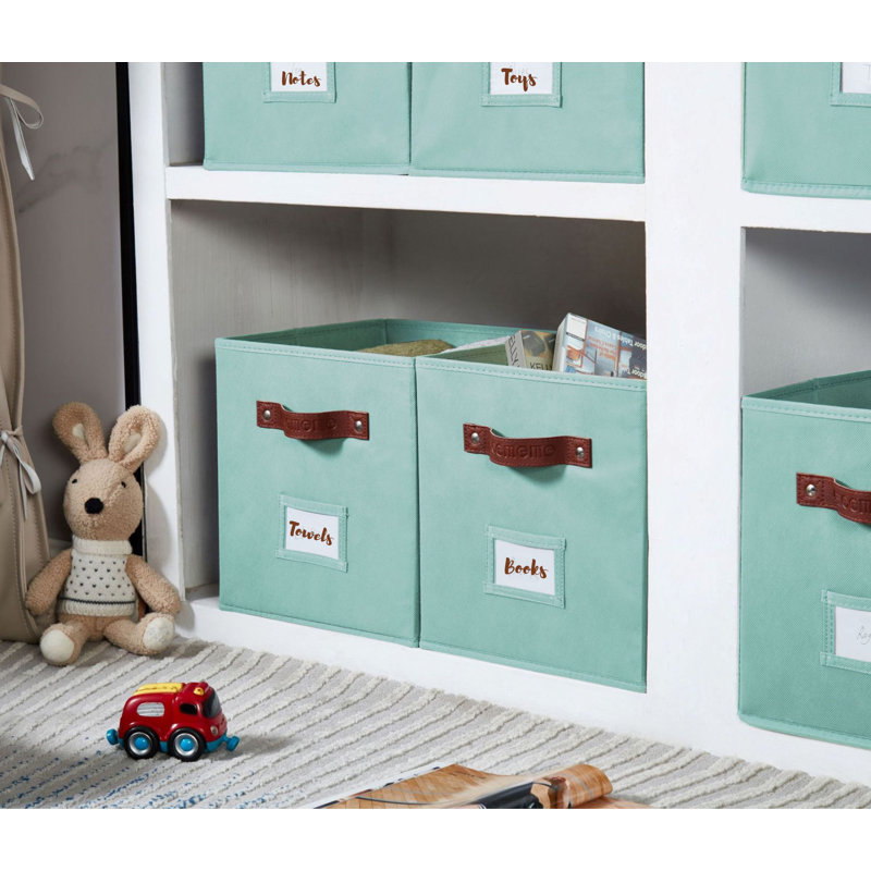 Green Fabric Stackable Cube Storage Bins with Handles, Set of 6