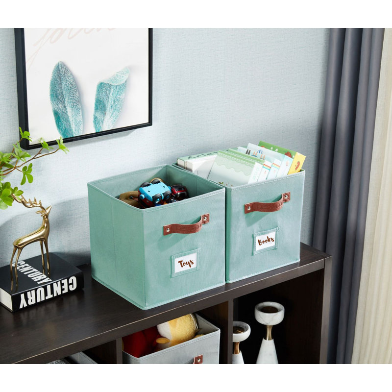 Green Fabric Stackable Cube Storage Bins with Handles, Set of 6