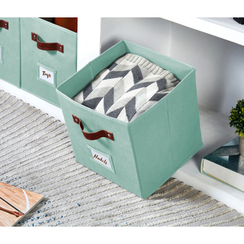 Green Fabric Stackable Cube Storage Bins with Handles, Set of 6