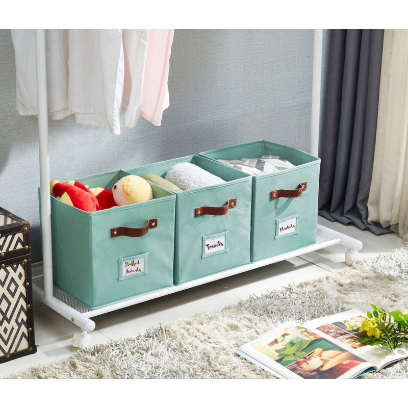 Green Fabric Stackable Cube Storage Bins with Handles, Set of 6
