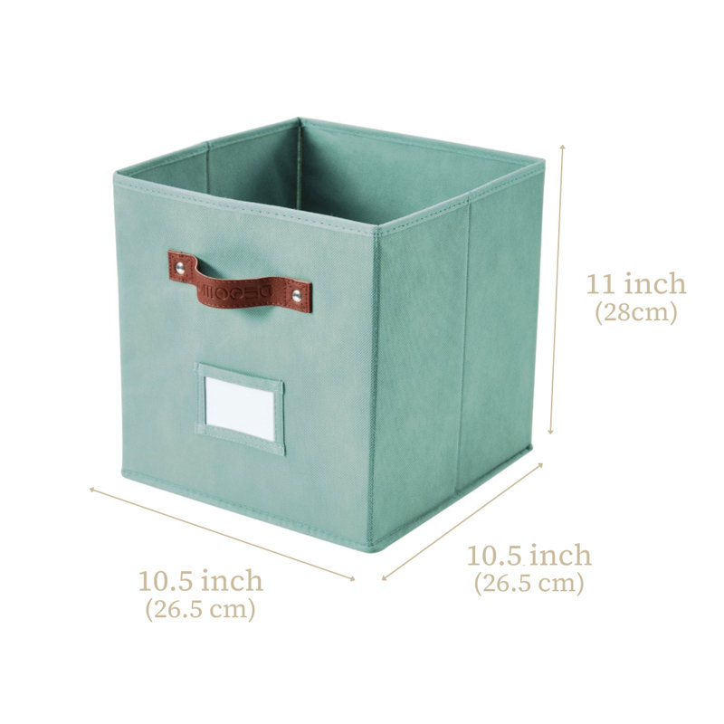 Green Fabric Stackable Cube Storage Bins with Handles, Set of 6