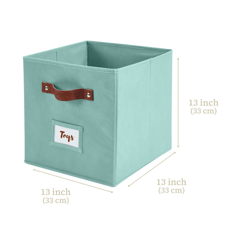Green Fabric Stackable Cube Storage Bins with Handles, Set of 6