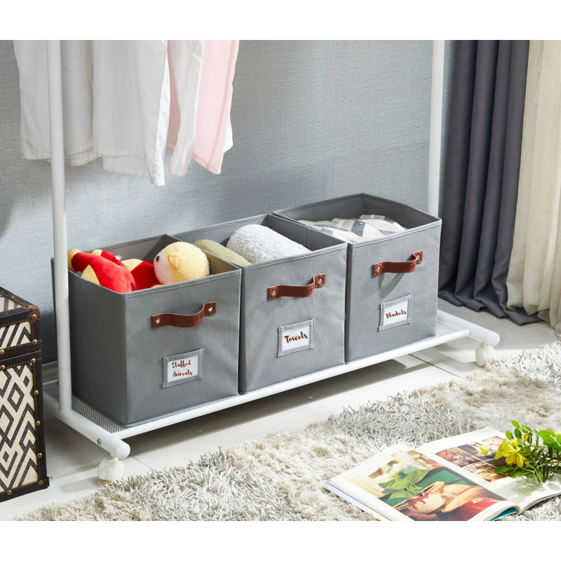 Gray Fabric Storage Bins with Handles and Labels, Set of 6