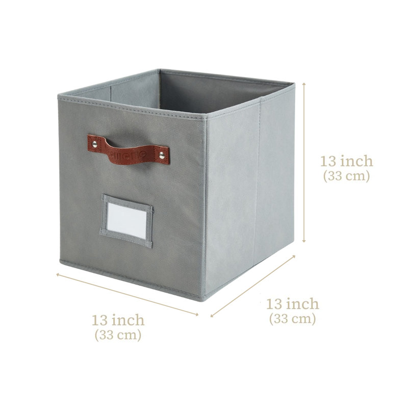 Gray Fabric Storage Bins with Handles and Labels, Set of 6