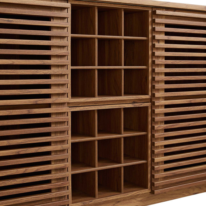 Mid-Century Walnut Grain Laminate Bar Cabinet with Wine Rack
