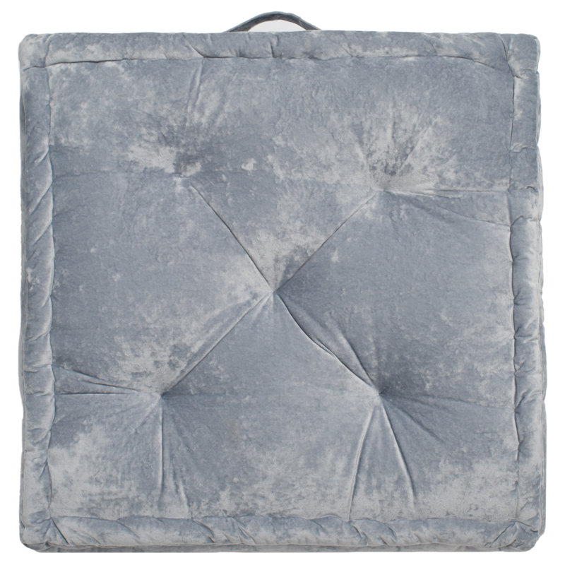 Gray Velvet Square Floor Pillow with Handle
