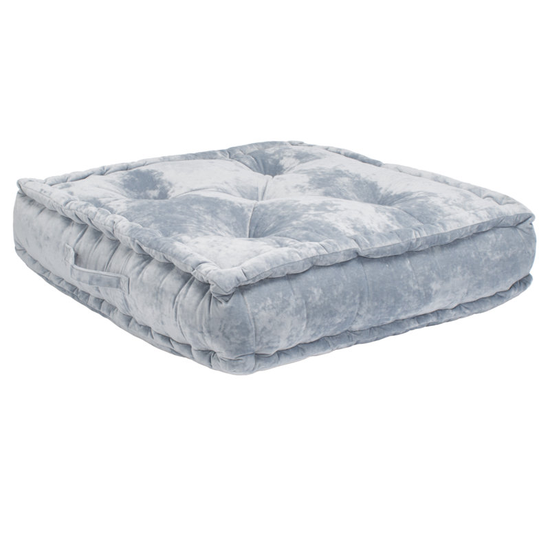 Gray Velvet Square Floor Pillow with Handle