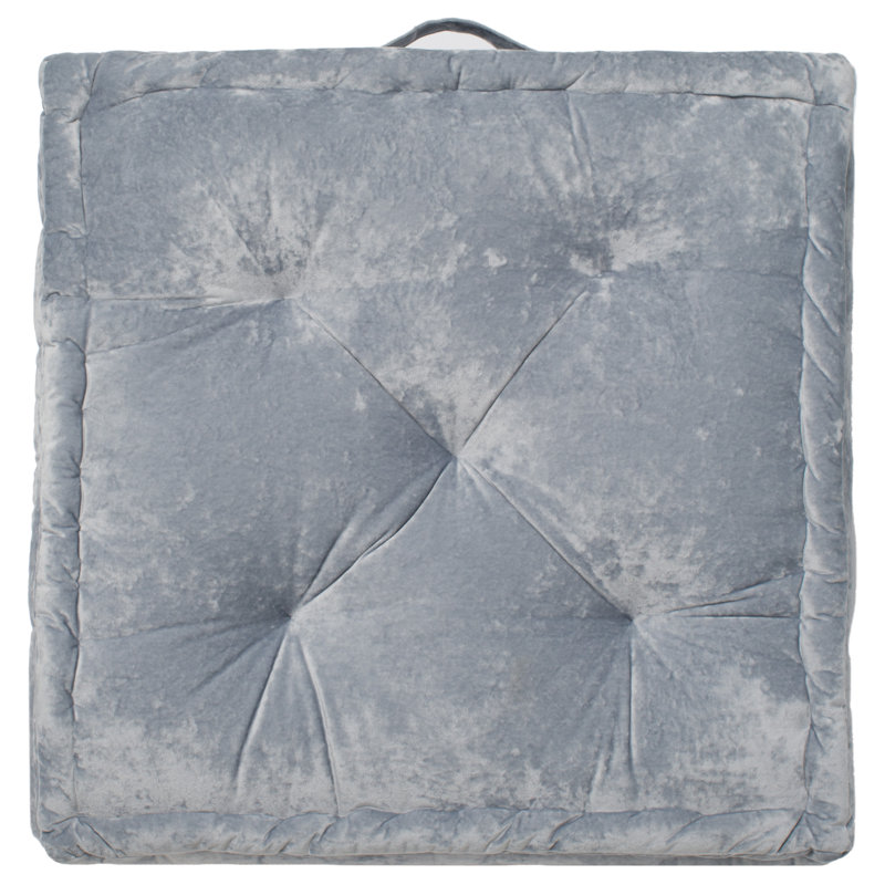 Gray Velvet Square Floor Pillow with Handle