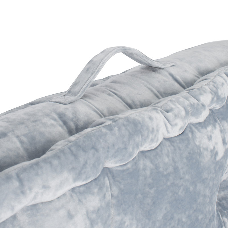 Gray Velvet Square Floor Pillow with Handle