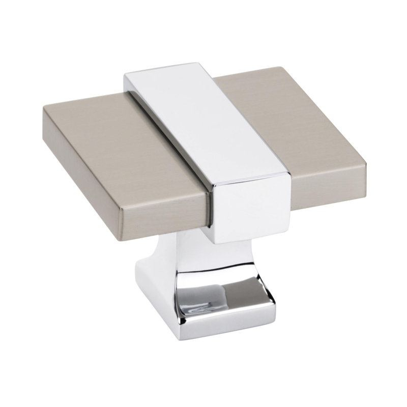 1-3/8" Satin Nickel and Polished Chrome Square Cabinet Knob