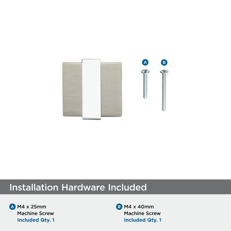 1-3/8" Satin Nickel and Polished Chrome Square Cabinet Knob