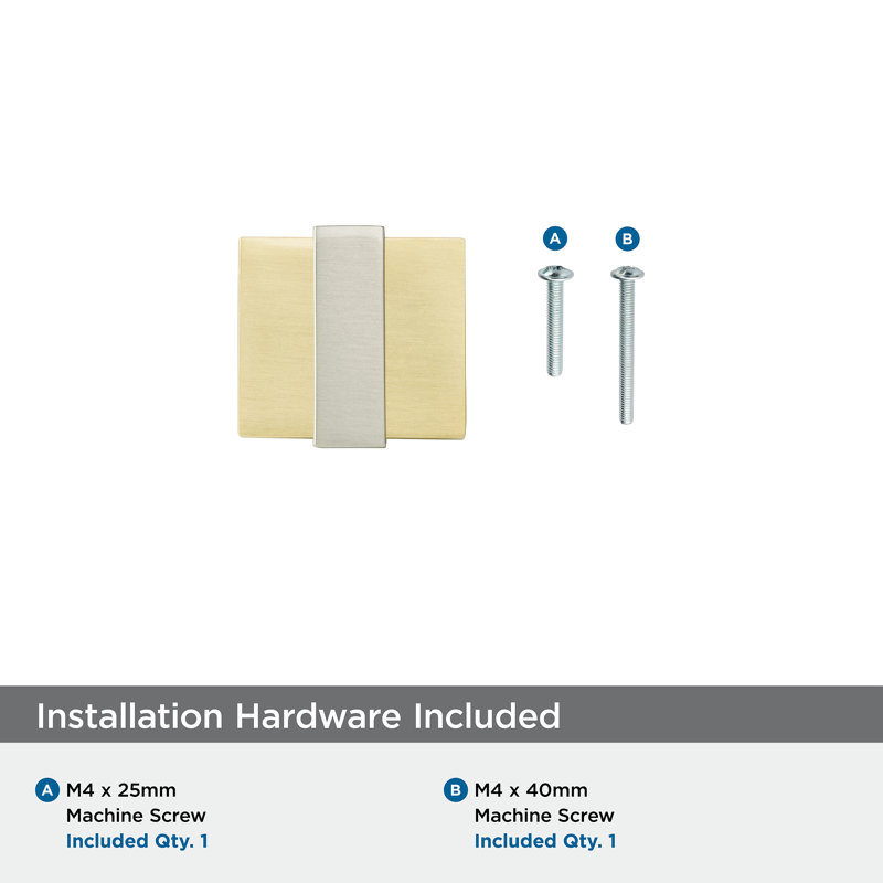 1-3/8" Brushed Gold and Satin Nickel Square Cabinet Knob