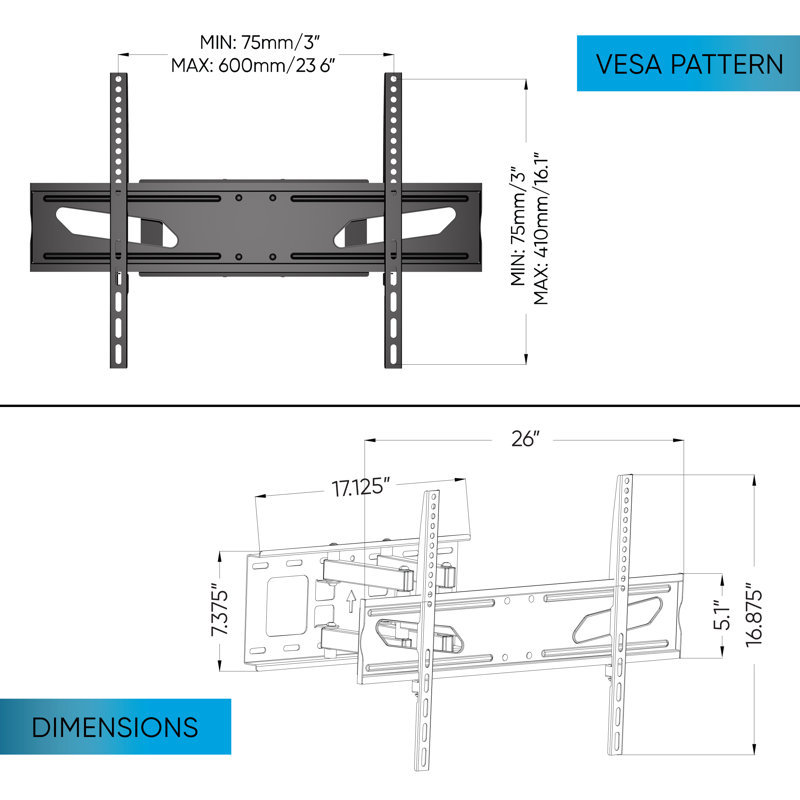 Atlantic Full-Motion Metal Wall Mount for 47"-86" TVs