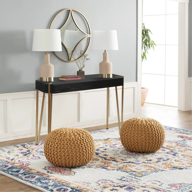 Modern Black Wood and Gold Metal 45'' Console Table with Storage