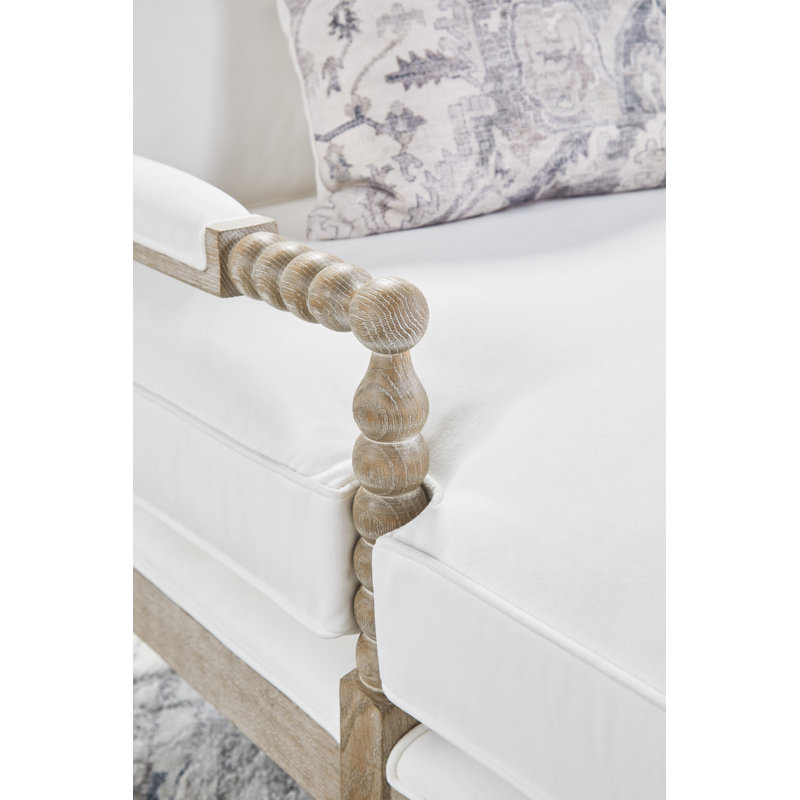 Natural Gray Oak and Pearl Upholstered Chaise Lounge with Brass Castors