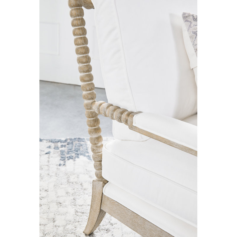 Natural Gray Oak and Pearl Upholstered Chaise Lounge with Brass Castors