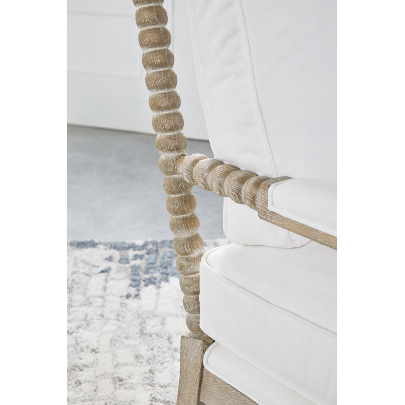 Natural Gray Oak and Pearl Upholstered Chaise Lounge with Brass Castors