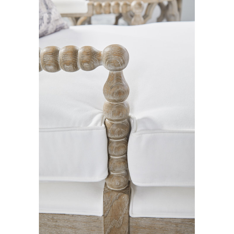 Natural Gray Oak and Pearl Upholstered Chaise Lounge with Brass Castors