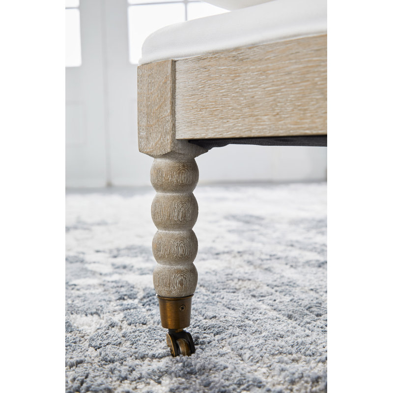 Natural Gray Oak and Pearl Upholstered Chaise Lounge with Brass Castors