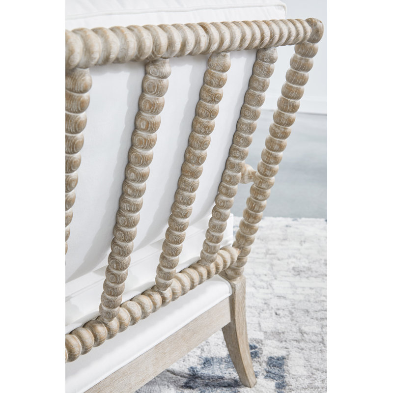 Natural Gray Oak and Pearl Upholstered Chaise Lounge with Brass Castors