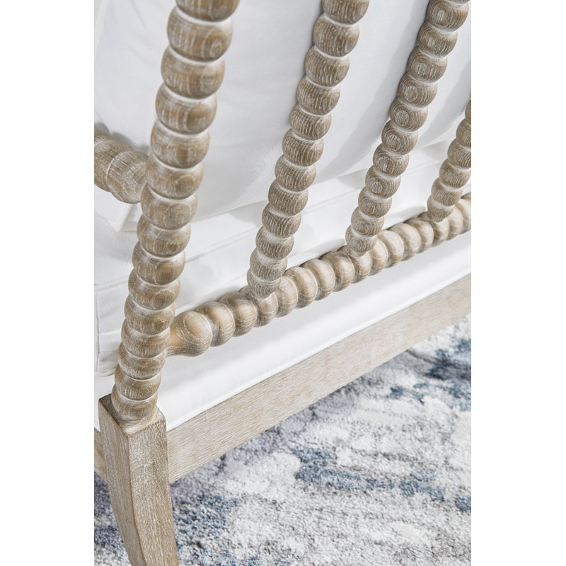 Natural Gray Oak and Pearl Upholstered Chaise Lounge with Brass Castors