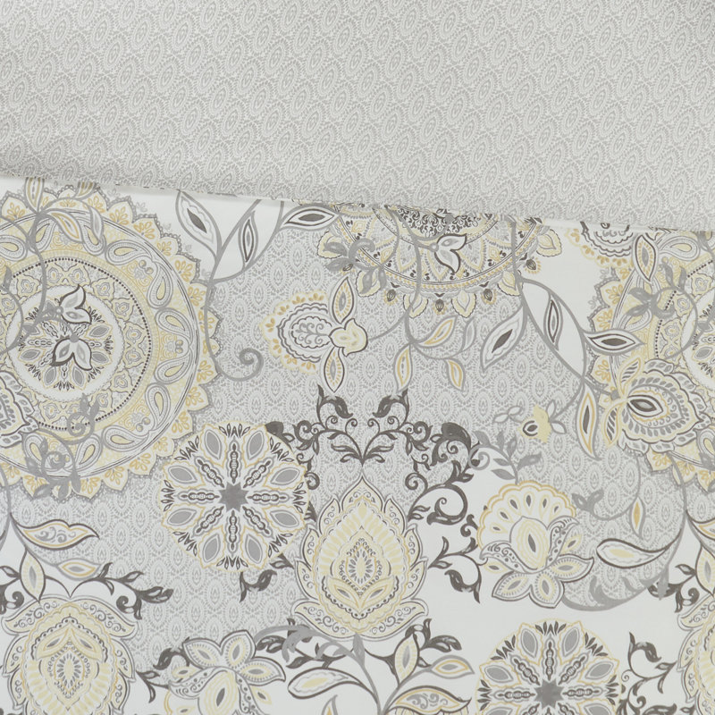 King/Cal King Yellow Cotton Floral Reversible Duvet Set