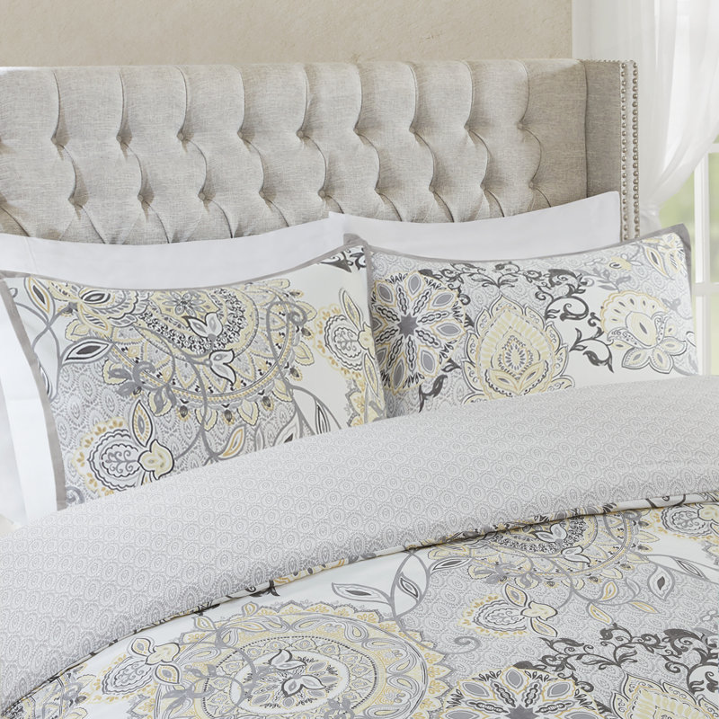 King/Cal King Yellow Cotton Floral Reversible Duvet Set