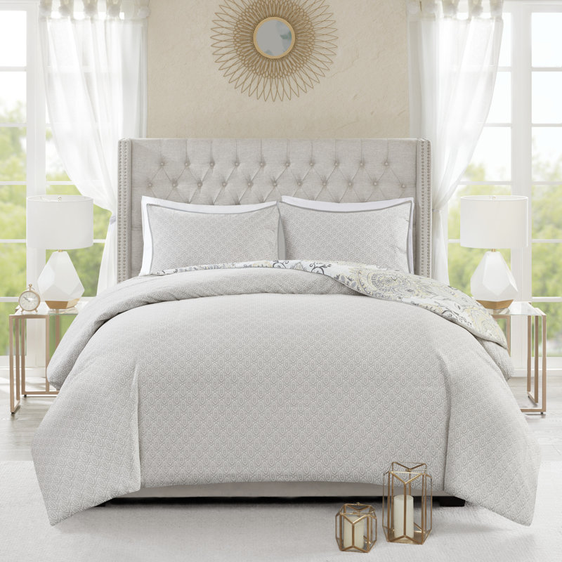King/Cal King Yellow Cotton Floral Reversible Duvet Set