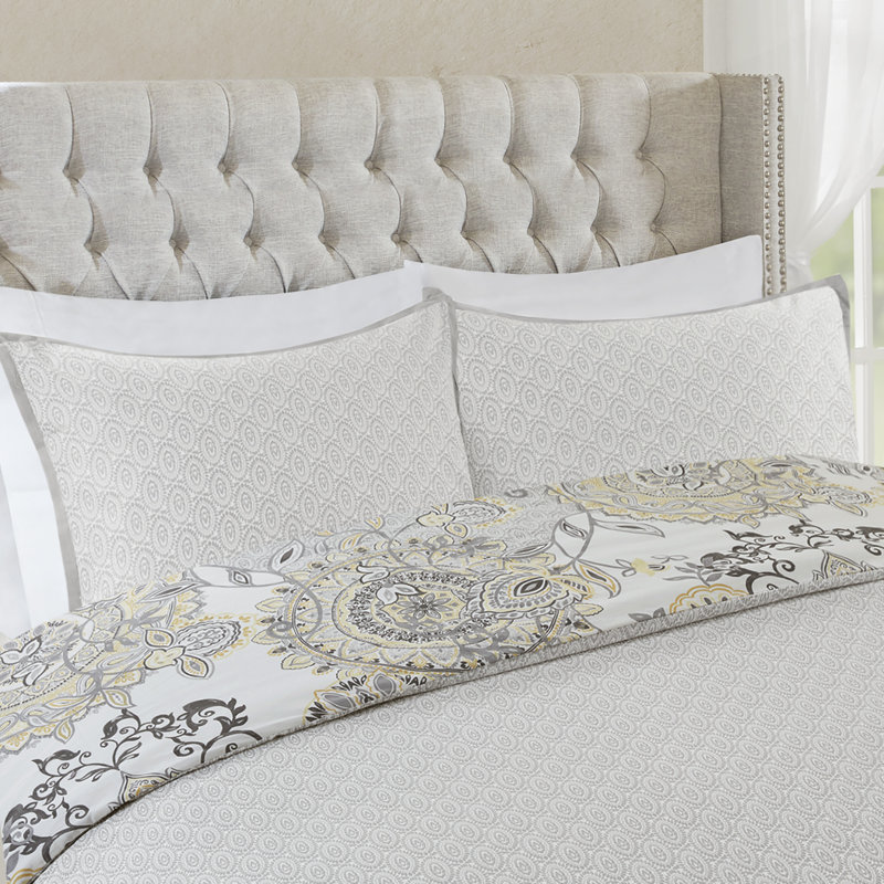 King/Cal King Yellow Cotton Floral Reversible Duvet Set