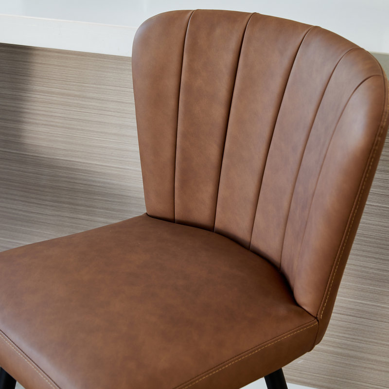 Brown Leather Upholstered Bar Stools with Steel Legs, Set of 2